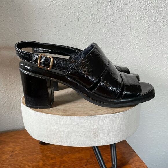 Power Sole Black Sling Back Heels Size 38 EUC - Picture 1 of 8